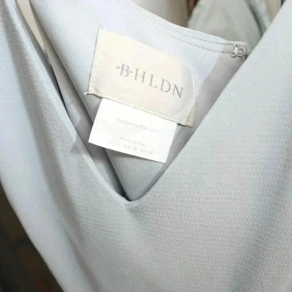 BHLDN Lyra V-Neck Faux-Wrap Crepe Midi Dress Blue Size 16 Anthropologie NWT - Picture 6 of 13